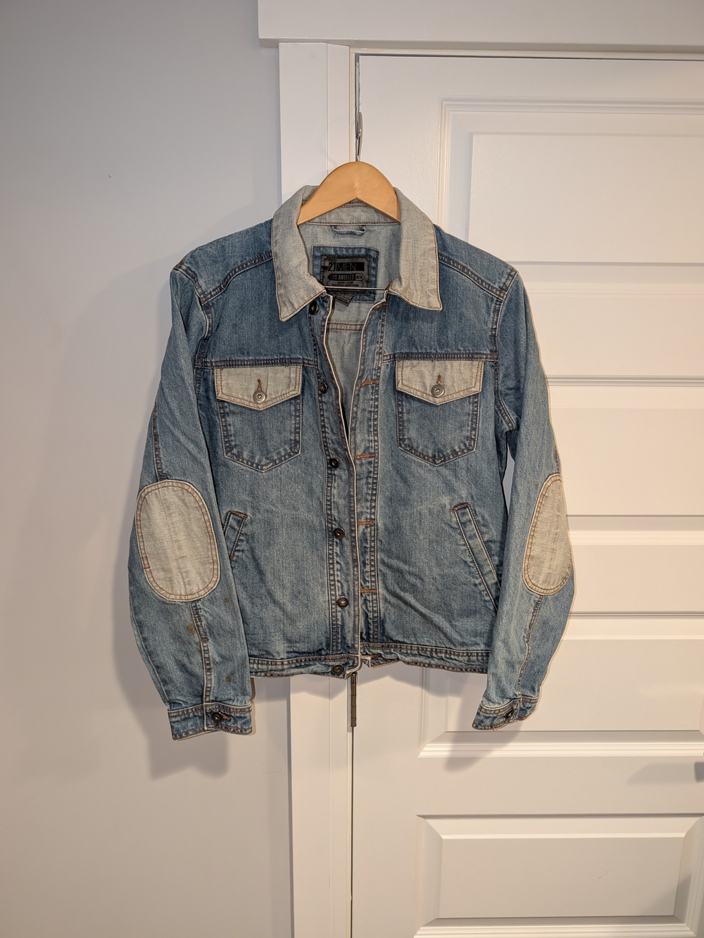 21 Men Forever 21 Contrast Patchwork Denim Trucker Jacket Light Wash